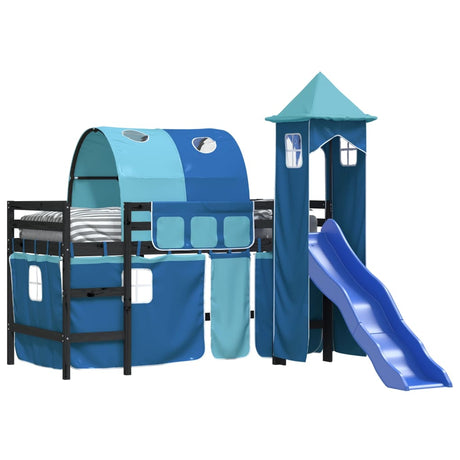 Kids' Loft Bed With Tower Without Mattress Blue