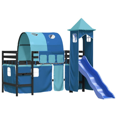 Kids' Loft Bed With Tower Without Mattress Blue