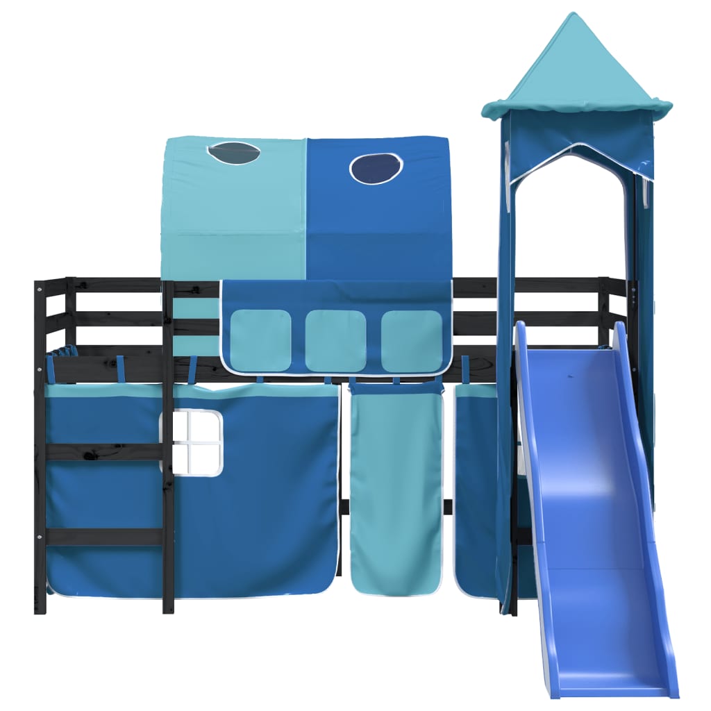 Kids' Loft Bed With Tower Without Mattress Blue