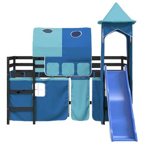 Kids' Loft Bed With Tower Without Mattress Blue