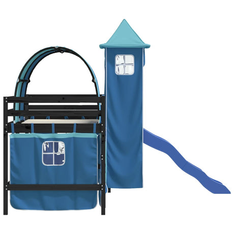 Kids' Loft Bed With Tower Without Mattress Blue