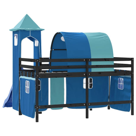 Kids' Loft Bed With Tower Without Mattress Blue