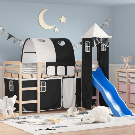 Kids' Loft Bed With Tower Without Mattress Blue