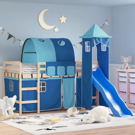 Kids' Loft Bed With Tower Without Mattress Blue