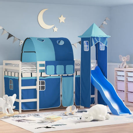 Kids' Loft Bed With Tower Without Mattress Blue