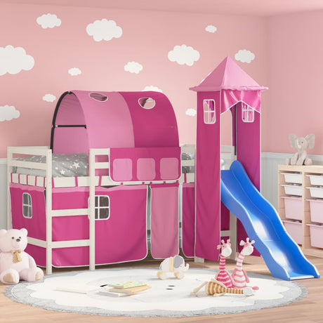 Kids' Loft Bed With Tower Without Mattress Blue