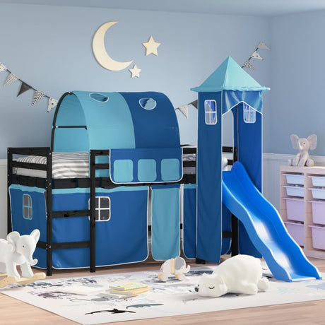 Kids' Loft Bed With Tower Without Mattress Blue