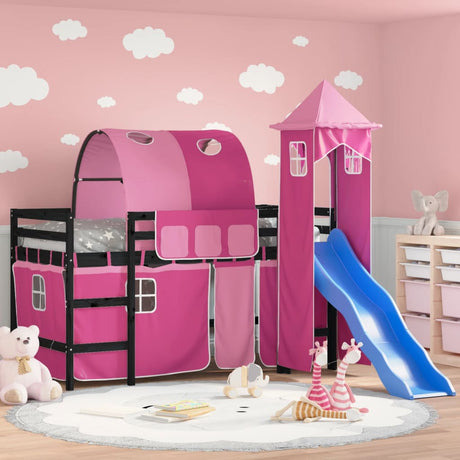 Kids' Loft Bed With Tower Without Mattress Blue