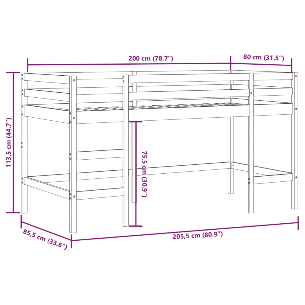 Kids' Loft Bed Without Mattress With Ladder