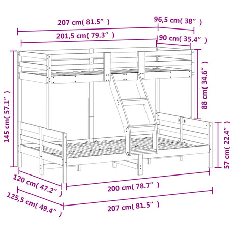 Bunk Bed Without Mattress 90X200/120X200 Cm Solid Wood