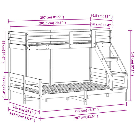 Bunk Bed Without Mattress 90X200/140X200 Cm Solid Wood