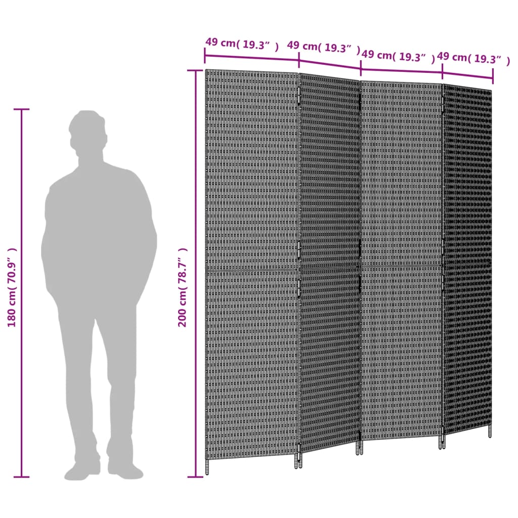 Room Divider 4 Panels Beige Poly Rattan