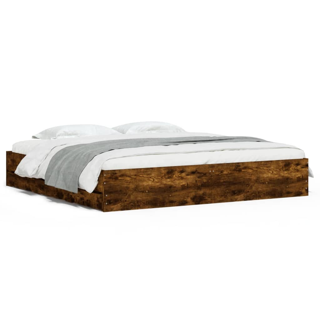 Bed Frame with Drawers without Mattress Smoked Oak 200x200 cm