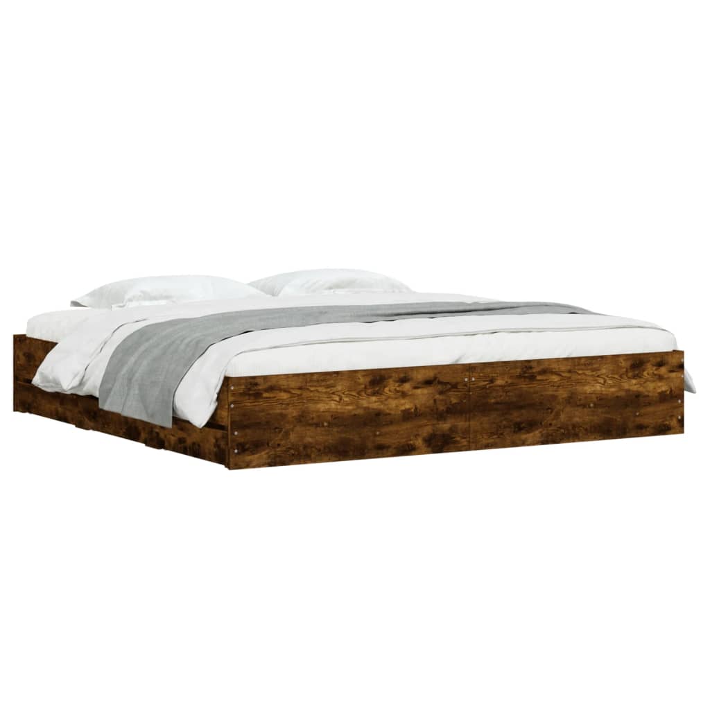 Bed Frame with Drawers without Mattress Smoked Oak 200x200 cm