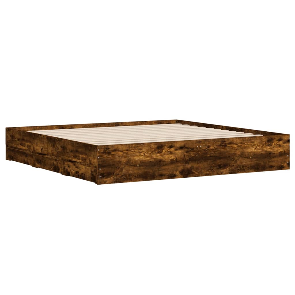 Bed Frame with Drawers without Mattress Smoked Oak 200x200 cm