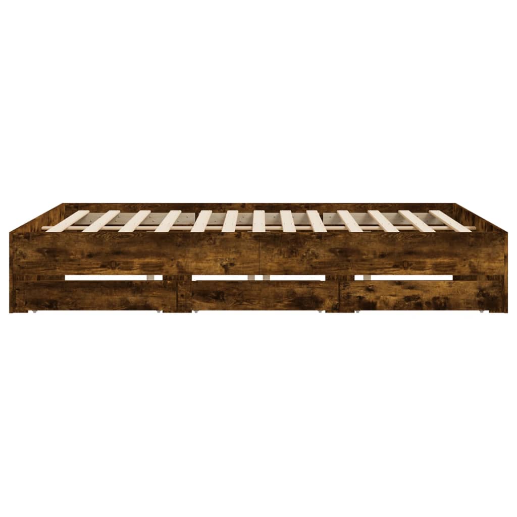Bed Frame with Drawers without Mattress Smoked Oak 200x200 cm