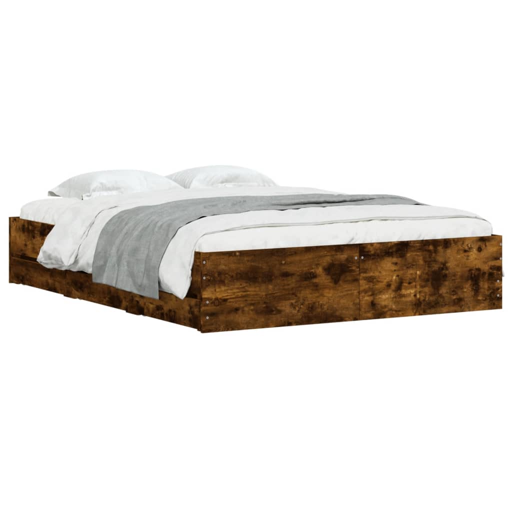 Bed Frame with Drawers without Mattress Smoked Oak 140x200 cm