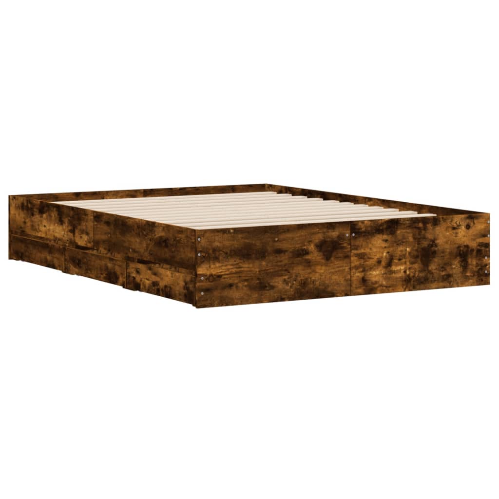 Bed Frame with Drawers without Mattress Smoked Oak 140x200 cm