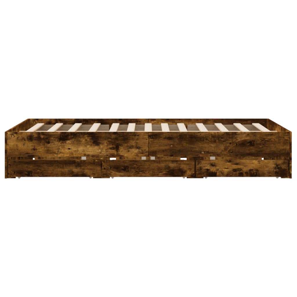 Bed Frame with Drawers without Mattress Smoked Oak 140x200 cm