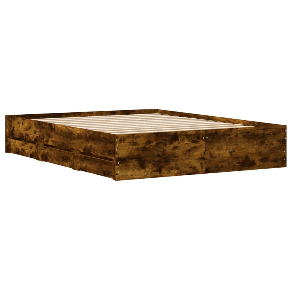 Bed Frame with Drawers without Mattress Smoked Oak 140x200 cm