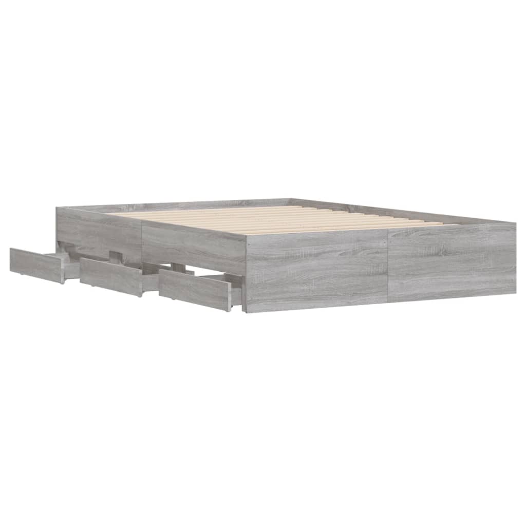 Bed Frame with Drawers without Mattress Grey Sonoma 120x190 cm Small Double