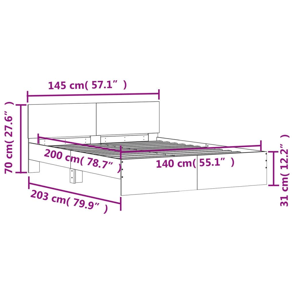 Bed Frame without Mattress Concrete Grey 140x200 cm