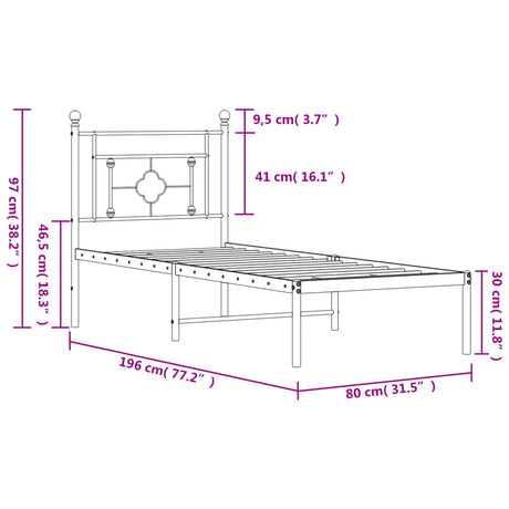 Metal Bed Frame Without Mattress 75X190Cm