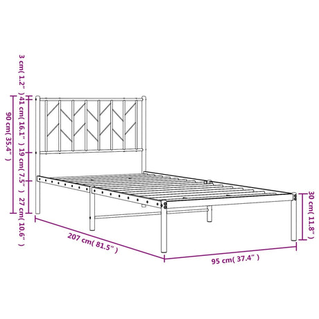 Metal Bed Frame Without Mattress 90X200Cm
