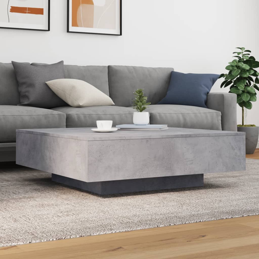 Coffee Table with LED Lights Concrete Grey 100x100x31 cm