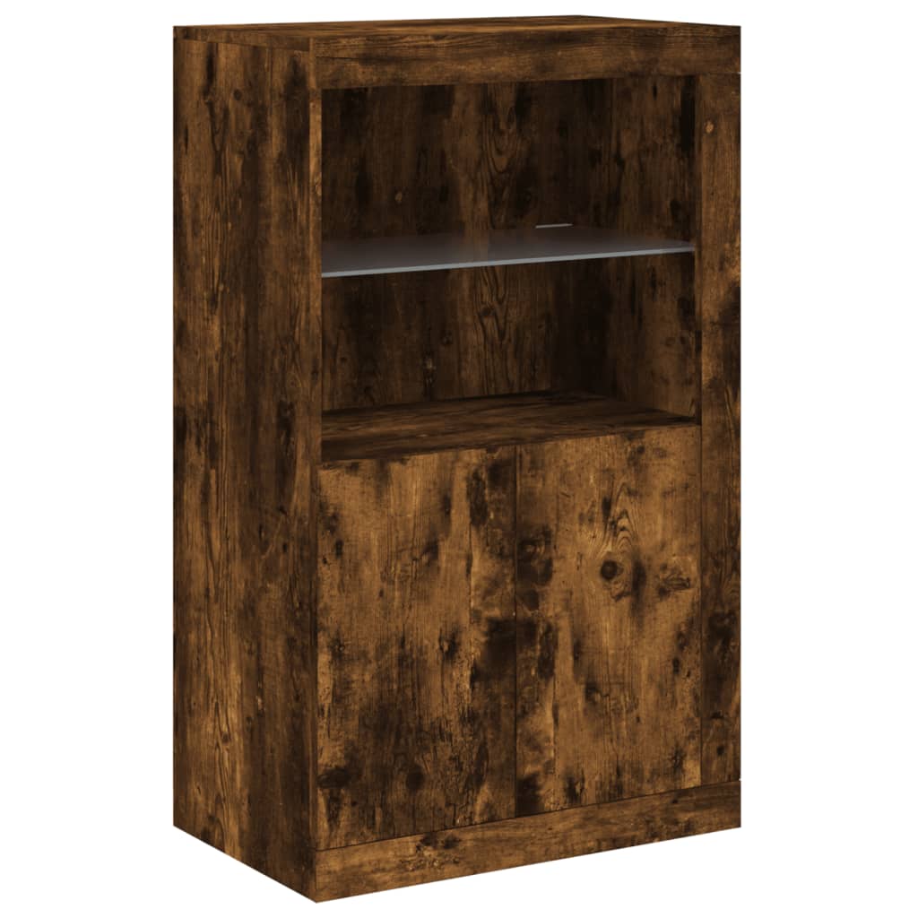 Side Cabinet with LED Lights Smoked Oak Engineered Wood