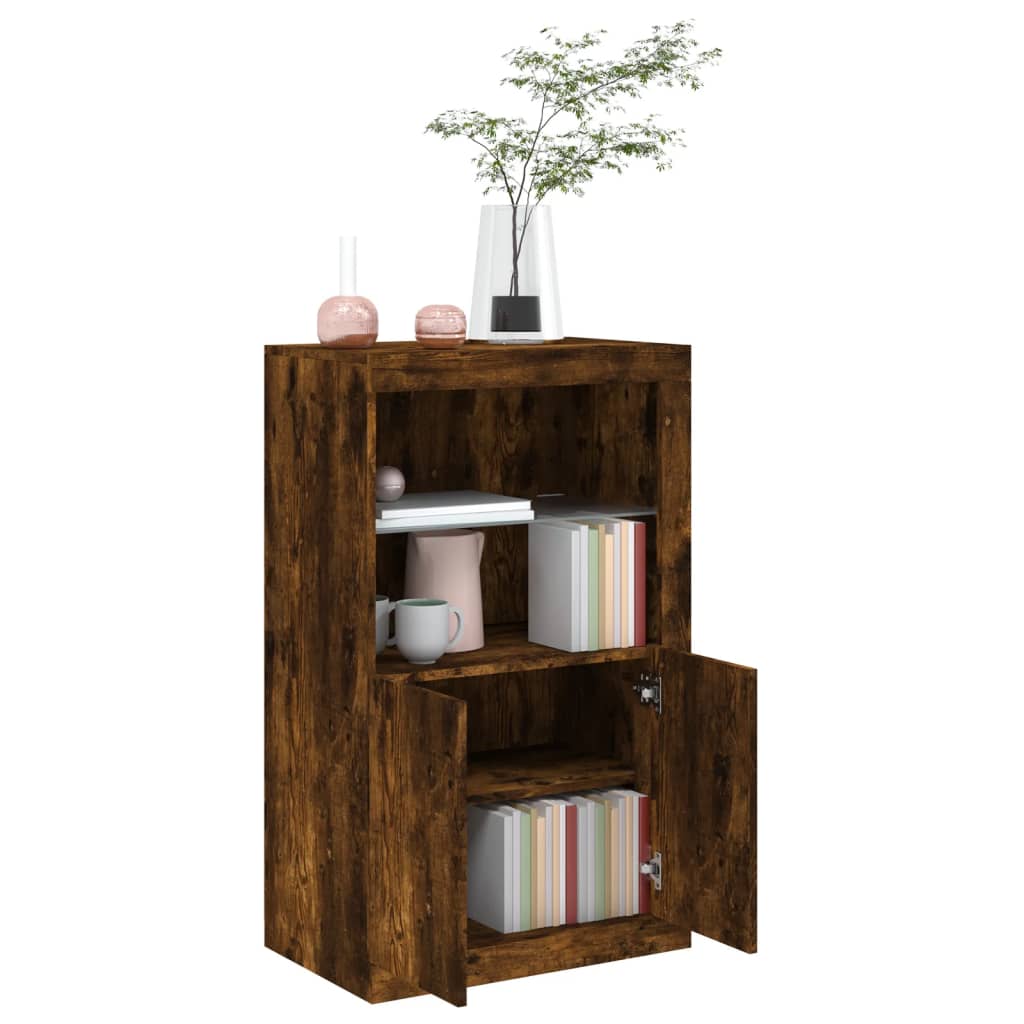 Side Cabinet with LED Lights Smoked Oak Engineered Wood