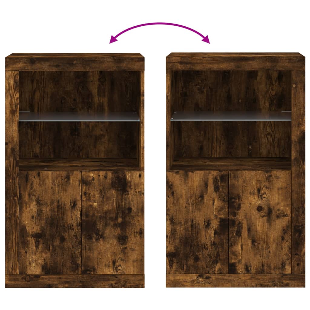 Side Cabinet with LED Lights Smoked Oak Engineered Wood
