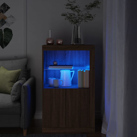 Side Cabinet With Led Lights Engineered Wood