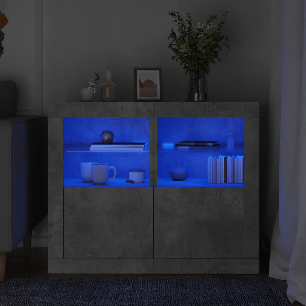 Side Cabinet With Led Lights Engineered Wood