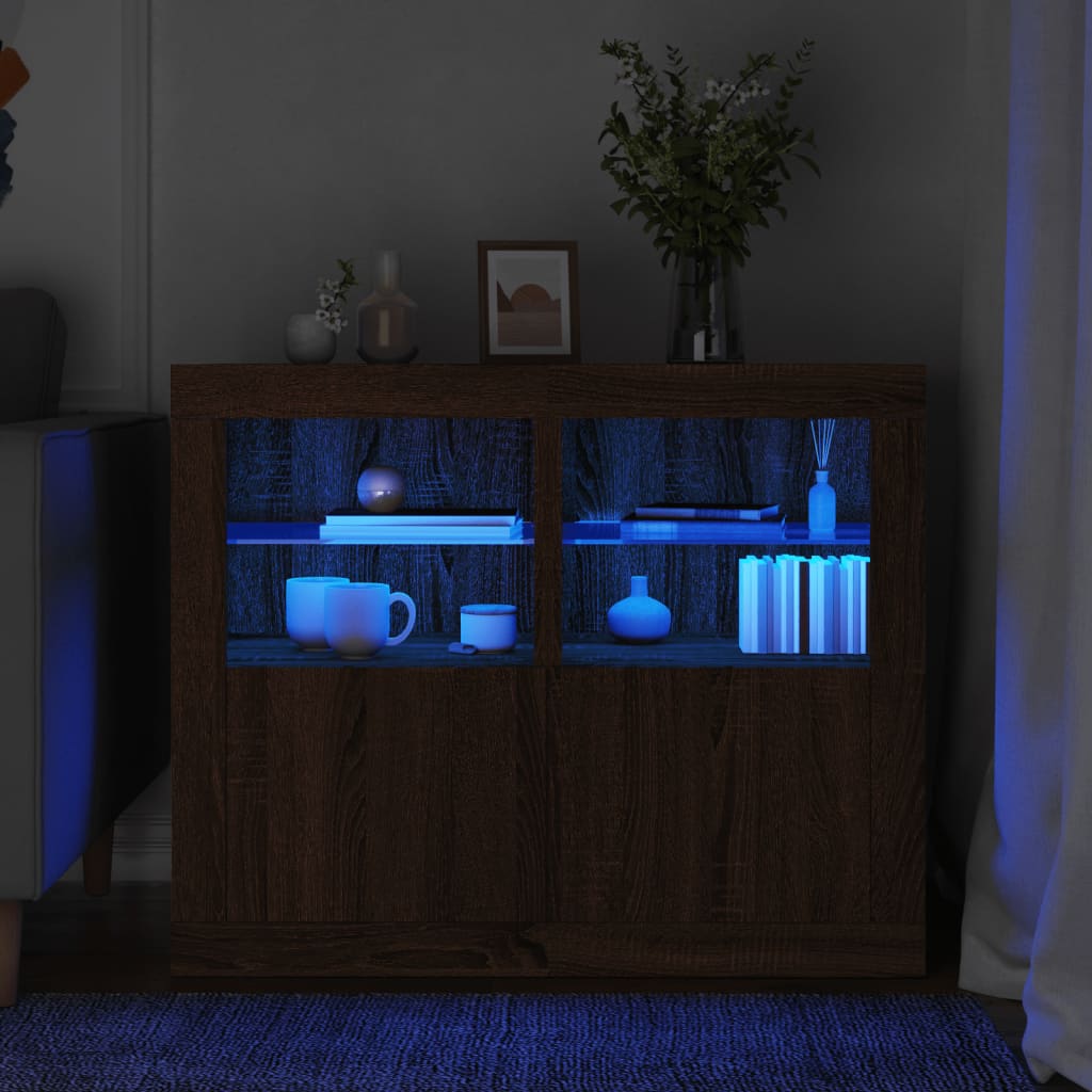 Side Cabinet With Led Lights Engineered Wood