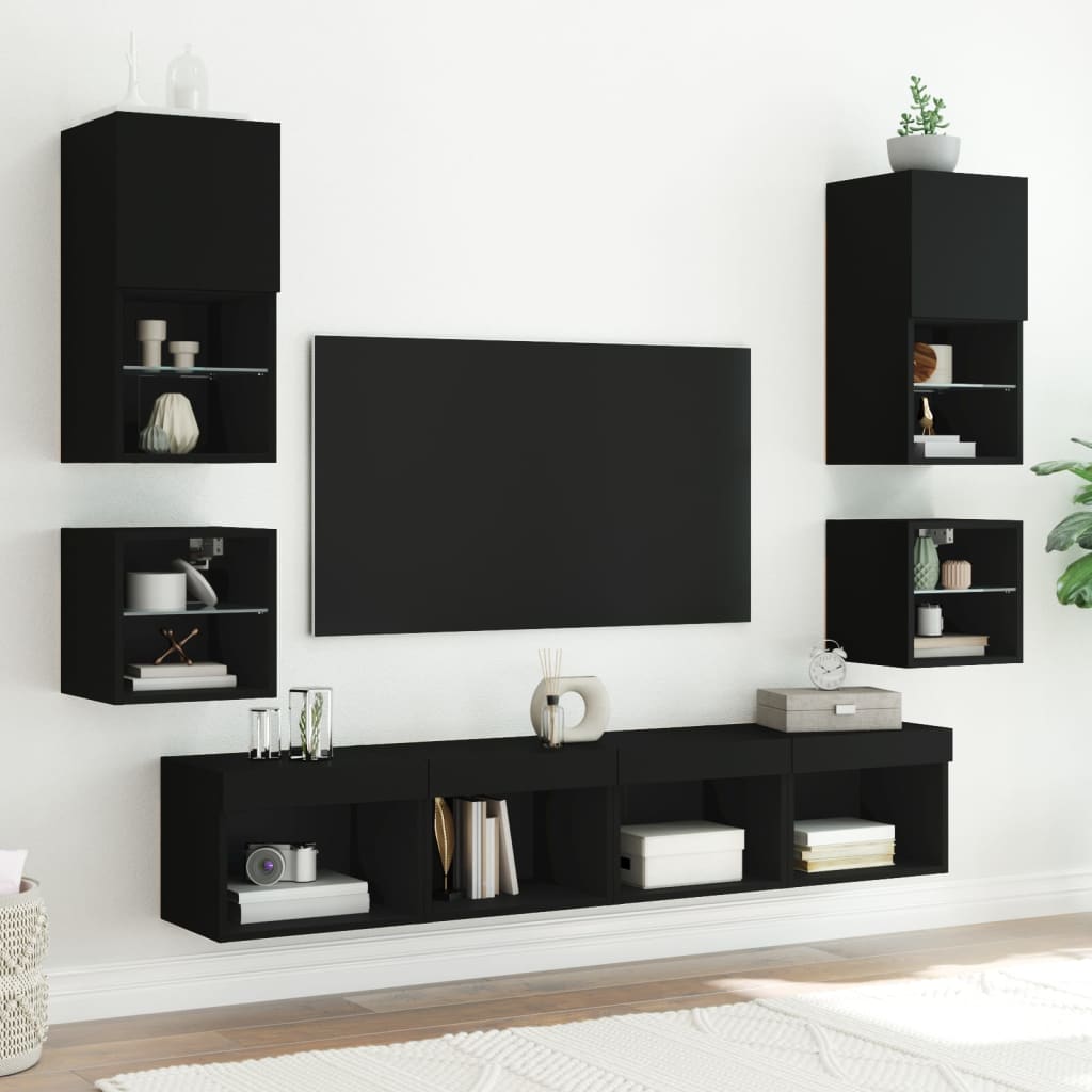 Tv Wall Cabinet With Led Lights 30X28.5X Black