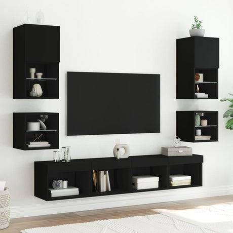 Tv Wall Cabinet With Led Lights 30X28.5X Black