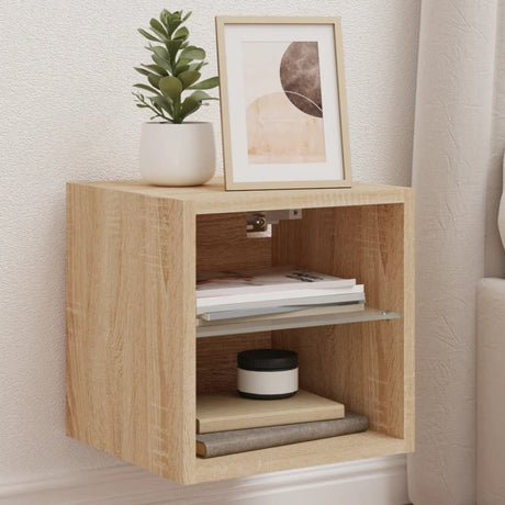 Bedside Cabinets With Led Lights Wall-Mounted 2 Pcs Sonoma Oak