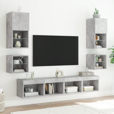 Tv Wall Cabinets With Led Lights 2 Pcs 30X28.5X Concrete Grey