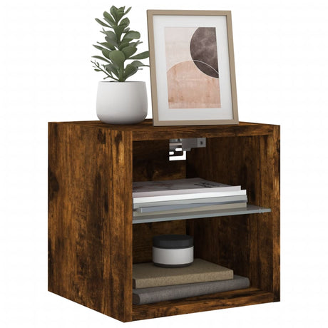 Tv Wall Cabinets With Led Lights 2 Pcs 30X28.5X Smoked Oak