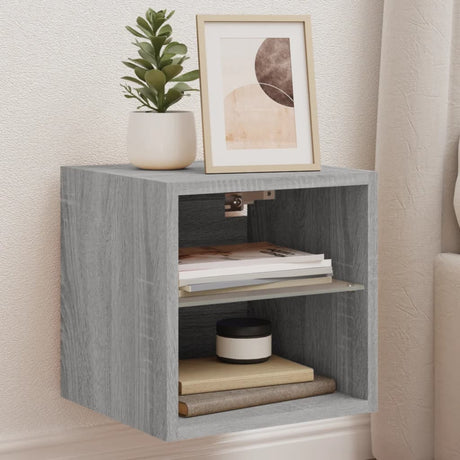 Bedside Cabinet With Led Lights Wall-Mounted Grey Sonoma