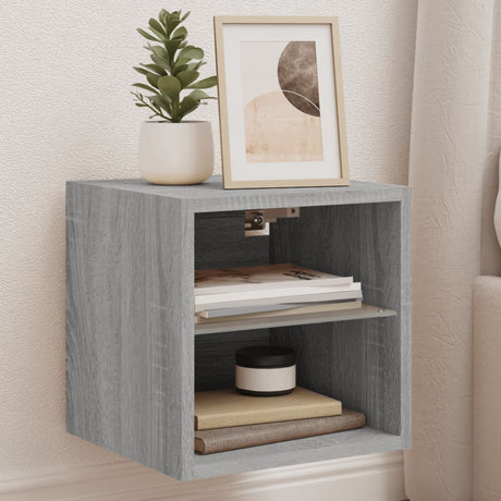 Bedside Cabinet With Led Lights Wall-Mounted Grey Sonoma