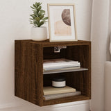 Bedside Cabinet With Led Lights Wall-Mounted Brown Oak