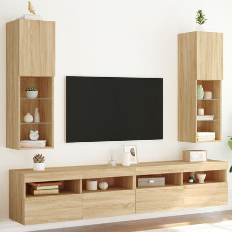 Tv Cabinets With Led Lights 2 Pcs 30.5X30X Sonoma Oak