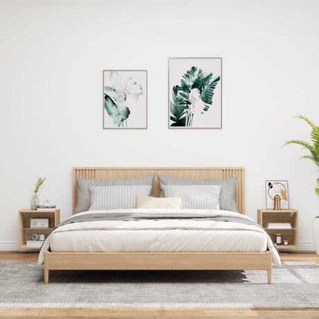 Bedside Cabinets With Led Lights Wall-Mounted 2 Pcs Sonoma Oak