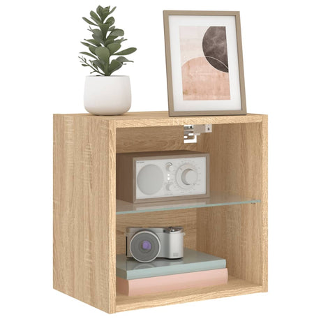 Bedside Cabinets With Led Lights Wall-Mounted 2 Pcs Sonoma Oak