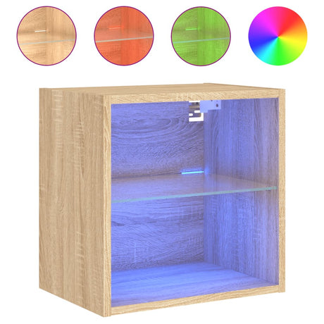 Bedside Cabinets With Led Lights Wall-Mounted 2 Pcs Sonoma Oak