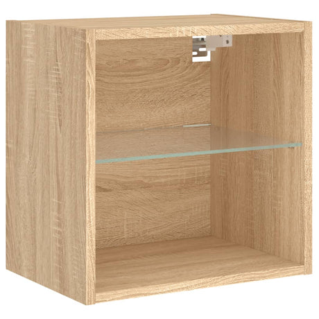Bedside Cabinets With Led Lights Wall-Mounted 2 Pcs Sonoma Oak