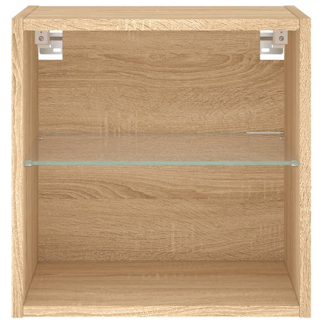 Bedside Cabinets With Led Lights Wall-Mounted 2 Pcs Sonoma Oak
