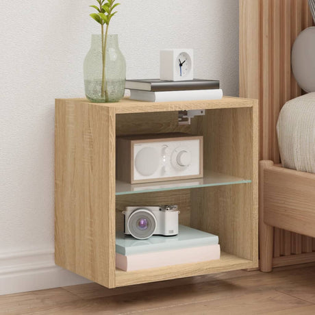 Bedside Cabinets With Led Lights Wall-Mounted 2 Pcs Sonoma Oak